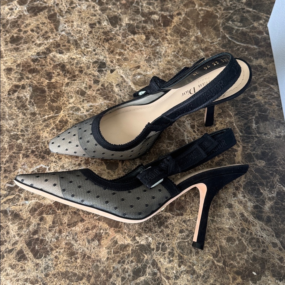 Dior j’adior christian Dior black plumetis mesh pump classic logo strap sz 39.5 - Picture 5 of 12
